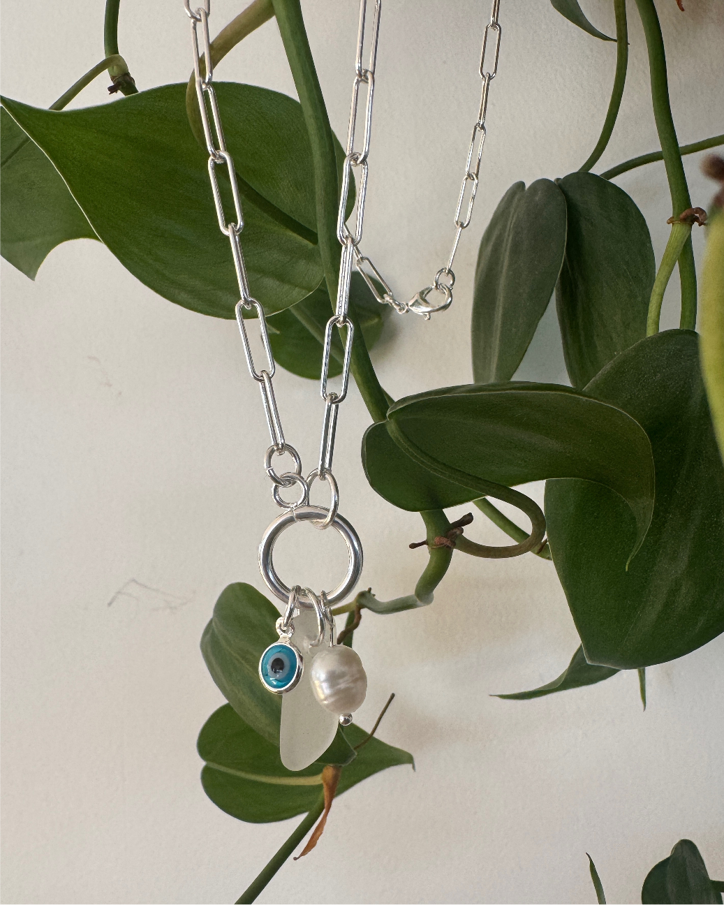 Evil Eye Ocean Protection Necklace - Silver