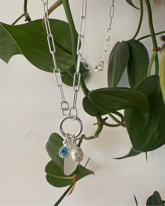 Evil Eye Ocean Protection Necklace - Silver